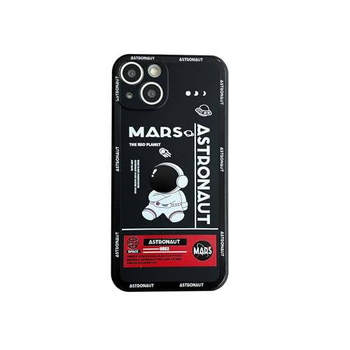 Yonds Queen Bonita funda compatible con iPhone 13, diseño de astronauta de dibujos animados cohete de Marte elegante parachoques suave de goma TPU a prueba de golpes (iPhone 13, negro)