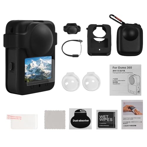 Vasgather Camera Protective Kit Compatible with DJI Osmo 360 -Includes Lens Protector Tempered Glass Screen Protector Silicone Case with Lens Cover Camera Bag with Metal Buckle