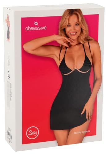 Selinne Set Négligé Noir XL/XXL Obsessive : lingerie de nuit dentelle chic et sensuelle