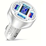 RDRKR 66W 4 Ports: Two USB 3.1A and One QC 3.0 Fast Car Charging, One Super Port Voltage Monitor, LED Display Adapter. Compatible with Tablets, iPhone Series, Samsung Galaxy, Google Pixel(White)