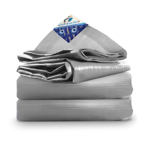 Image of TUFFPAULIN 9FT X 6FT 120 GSM Silver Tarpaulin Tirpal Tadpatri Tharpai Thadika, Extra Strong, Reinforced Eyelets, UV Resistant, 100% Waterproof, 6 Layer MLCL 3D Rib Technology-1 No., Plastic