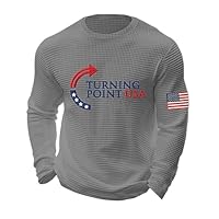 Turning Point USA TPUSA Waffle Knit Crew Neck Long Sleeve Shirt for Men Cotton T-Shirts Grey