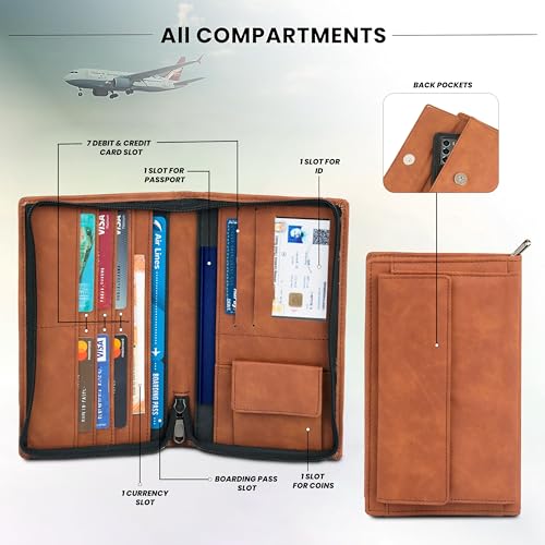 Image of Storite RFID Blocking PU Leather Passport Holder, 23x14x3 Cm Drak Brown | Cover Case, Travel Wallet, Document Organiser, Removable Hand Strap, For Men & Women