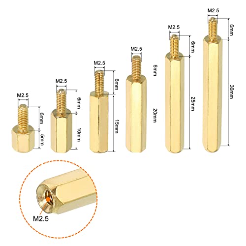 PATIKIL M2.5 Standoff Screws 60 Pack Brass Hex PCB Standoffs for