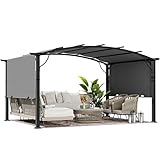 HAPPATIO 10' x13' Outdoor Arched Patio Pergola, Outdoor Retractable Pergola with Sun Shade Canopy, Aluminum Frame with Canopy Fixed in Various Positions for Gardens, Patios, Backyards (Grey)