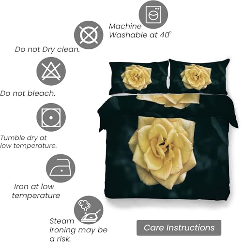 Housse couette en microfibre douce jaune à fleurs 220x240 de qualité supérieure - 7