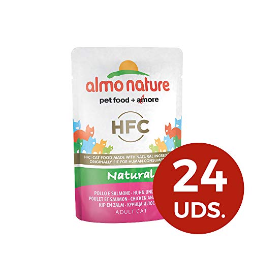 Almo Nature HFC Natural Wet Cat Food Pouch - Chicken  & Salmon (Pack of 24 x55g)