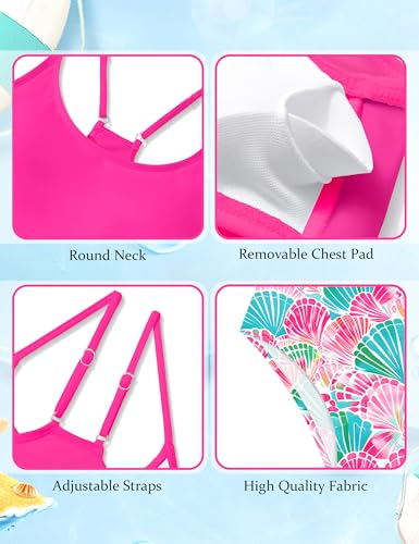 Image of NECIOUS Girls Swimsuit, 3 Piece Bikini Bathing Suit Tropical Floral Swimwear with Cover Up Pants 7-16Y