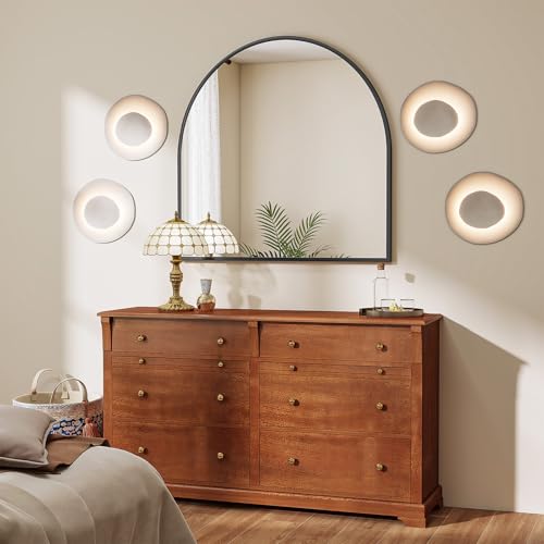 Image of VooBang Wide Arched Wall Mirror, 38 x 40 inch Arch Bathroom Mirror, Wall Mounted Vanity Mirror with Arch Metal Frame, Modern Bathroom Vanity Mirror for Bedroom, Living Room, Hanging or Leaning, Black