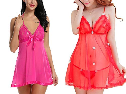 Billebon Babydoll Sleepwear Lingerie Women's Nightwear Honeymoon Dress for Ladies First Night Dress for Woman with G-String