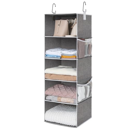 StorageWorks 5-Shelf Hanging Shelves for Closet, Clothes Organizers and Storage, 13″ D x 15″ W x 47 ¾” H, Gray