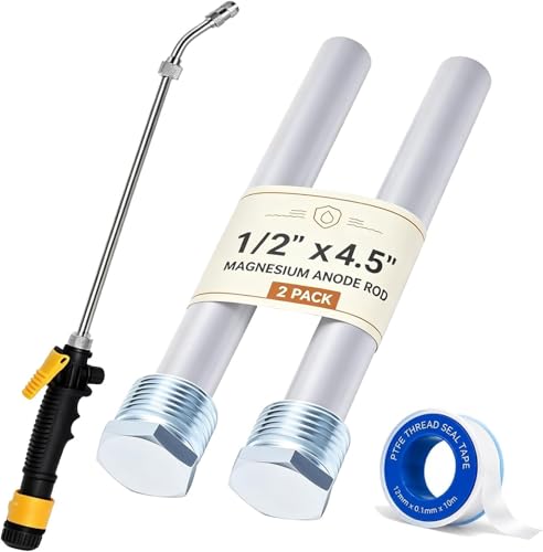 Image of RV Water Heater Anode Rod & RV Water Heater Tank Rinser - 4.5 inch L x 1 /2 inchNPT Thread Magnesium Rod and Water Heater Flush Wand, Replacement Part compatible with Atwood Water Heater 11553