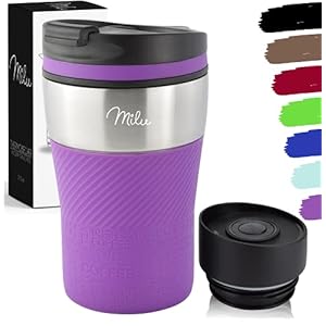 Milu thermobeker – 210 ml 100% lekvrij – isoleerbeker, koffiebeker te gaan, drinkbeker van roestvrij staal – autobeker dubbelwandige isolatie – reismokken – Travel mug (210ml, Paars)
