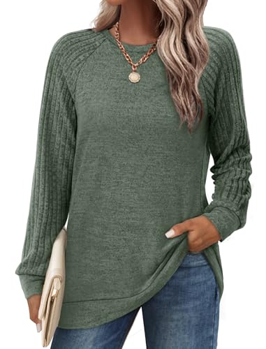 Image of Saloogoe Tunic Sweatshirts for Women Crewneck Lightweight Sweaters Raglan Long Sleeve Shirts Fall Fashion Tops 2026