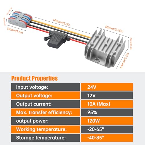 MZHOU DC 24V zu 12V 10A Spannungswandler, 120W DC Wandler Konverter Gleichstrom 15V-35V Strom-Adapter Spannungsregler Spannungs stabilisator Spannungs-begrenzer LKW Step-down Buck