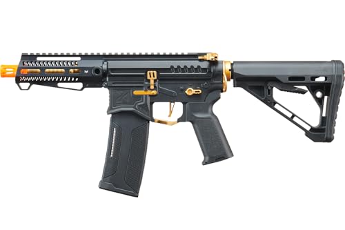 Zion Arms R15 Mod 1 Short/Long Barrel Airsoft Rifle with Full Programmable ETU (Black & Gold, Short)