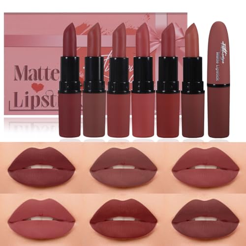 Katiluxiya Juego de 6 barras de labios mate para mujer, resistentes al agua, color rosa malva de 24 horas, de larga duración, juego de mate labial de 24 horas, kit de regalo de maquillaje. (03, Color)