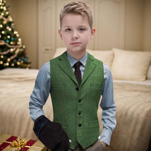 Boys Vest Tweed Formal Dress Herringbone Suit Vest for Teen Vintage Wedding Homecoming Waistcoat Slim Fit4