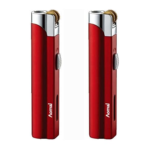 Metal Mini Windproof Lockable Jet Flame Butane Viewable Cigar Cigarette Lighter Red (2 Packs) Cover