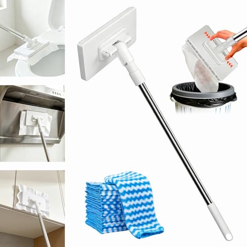 sniqafo Snap Grip Mini Mop Zero Touch Gap Dust Cleaner & Locking Head Cloth Changing Mini Mop for Kitchen Bathroom Toilet Corners Window Wall Cleaning(10 Reusable Cloths)