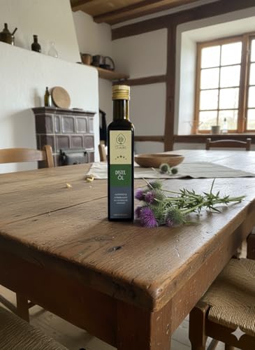 Odenwälder Lebensmittel Premium Distelöl, Kaltgepresst & Unfiltriert, Ideal für Salate und kreative Gerichte – Made in Germany (100 ml)