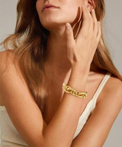 WOWORAMA Chunky Chain Bracelet for Women Adjustable Elastic Stretch Link Bracelets Thick Chunky Link Statement Bracelet Gold/Silver4