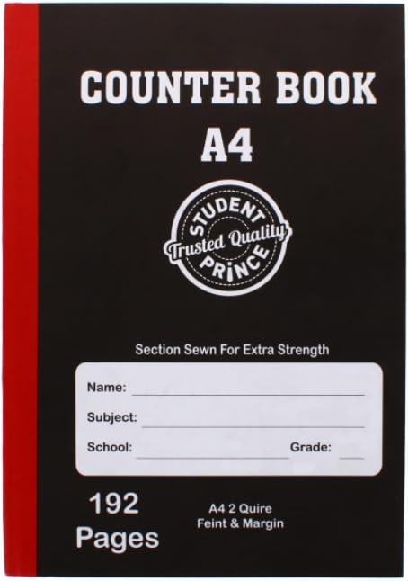 Pack of 5 x A4 hardcover notebook, 192 Pages, Section Sewn, 2 Quire Feint & Margin, Student Trusted Quality