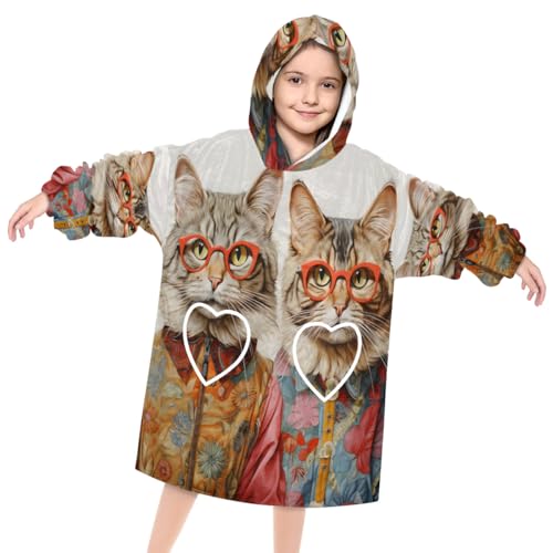 Wearable Blanket Hoodie for Kids, Calico Cat Fleece Sweatshirt Blanket Oversized Blanket Sweatshirt with Pocket Flannel Warm Hooded Blanket 6-10 Year Old Girl Boy Gift, One Size