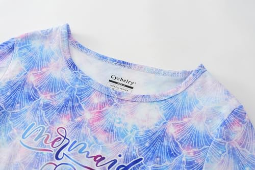 Image of Tie Dye Mermaid Sloth Christmas Halloween Pajamas for Girls Long Sleeve and Pants Nighty PJS 2-piece Set Size 6-16