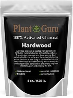 Plant Guru Activated Charcoal Powder 4 oz. HARDWOOD - Food Grade Kosher Non-GMO - Teeth Whitening, Facial Mask and Soap Making. Promotes Natural Detoxification and Helps Digestion