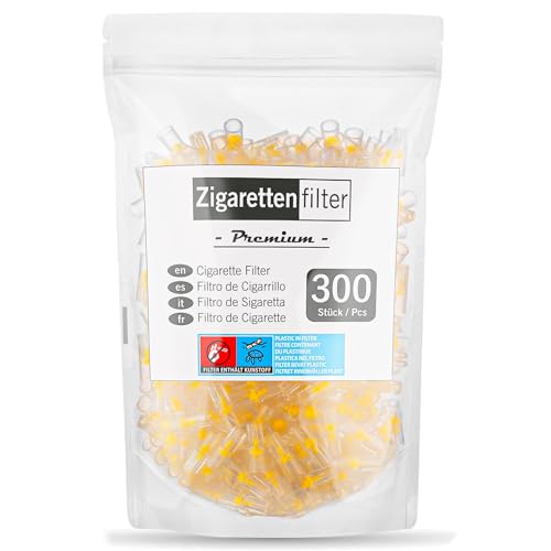 THOMETZKI Filtros Premium para Cigarrillos - Pack de 300, Boquillas Antialquitrán, Reducción de Nicotina, Puntas de Plástico Universales de 7.5-8mm, Filtración Eficaz, Libre de BPA