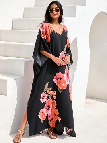 Image of Moss Rose Kaftan Dresses for Women V Neck Summer Swimsuit Cover up Caftan Maxi Beach Dresses
