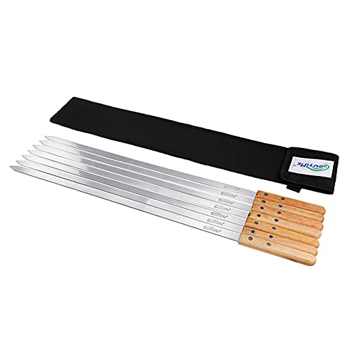 Goutime Spieße für Kabobs,Shish Kebab Holzspieße zum Grillen,Metall Edelstahl Barbecue BBQ Grill Spieße,Set von 7 mit Tasche (60cm lang,1.6cm Breite)