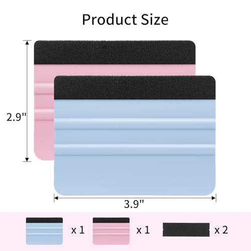 Image of AMZDEPOT 2 Pcs Felt Edge Vinyl Squeegee 4 Inch, SkyBlue and Pink | Felt Edge Squeegee With Spare Felt Inserts, Compact Lightweight Non Slip Grip, Anti-Scratch Bubble Remover