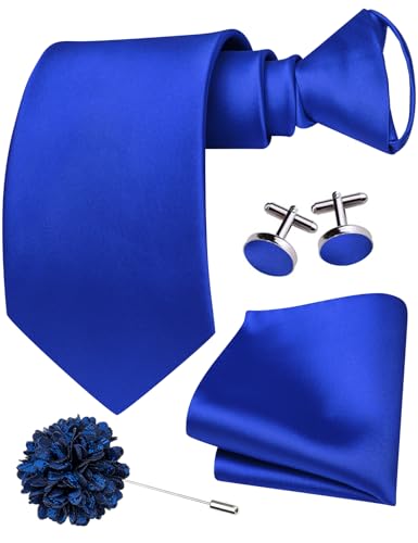 Image of Hi-Tie Zipper Ties for Men Pre-tied Tie Set Lapel Pin Pocket Square and Cufflinks Formal Business Wedding Adjustable Necktie
