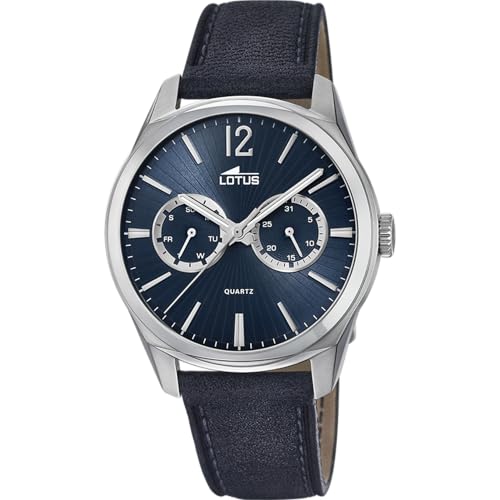 LOTUS Montre Homme Analogique Cuir Bleu - Quartz - Verre Minéral Résistant - Étanche 5 ATM Élégante Multifonction 18374/3 Special Prices