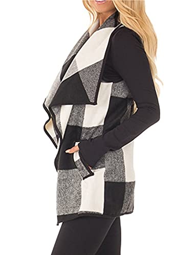 YACUN Women Plaid Vest Lapel Open Front Sleeveless Jacket Outerwear Cardigan with Pockets2