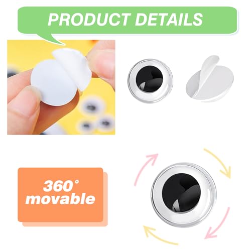 Image of TOAOB 150pcs 20mm Plastic Wiggle Googly Eyes Self Adhesive Black Round Sticker Eyes DIY Arts Crafts Scrapbooking Accessories