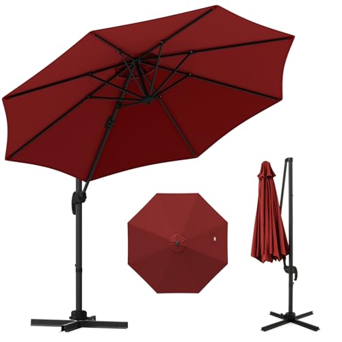 GOPLUS Grand Parasol de Jardin Extérieur, Parasol Déporté 3x3M avec Poteau en Aluminium, Pivotant à 360°, 5 Angles d'Inclinaison Réglables, pour Balcon...
