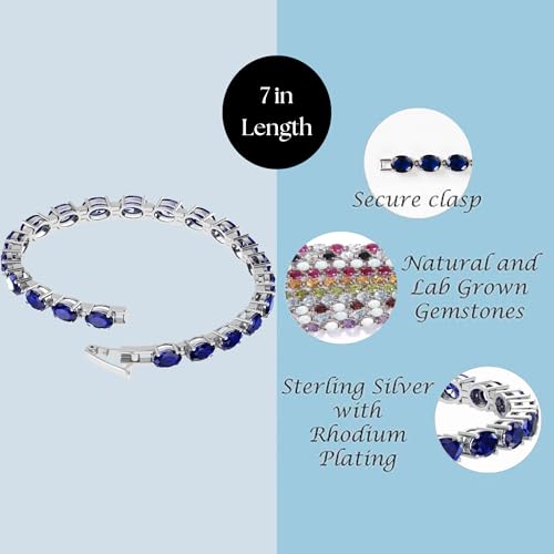 Sterling Silver Tennis Bracelet for Women – 7 Inch Oval-Cut Birthstone Bracelet – 925 Rhodium-Plated, Hypoallergenic & Tarnish-Resistant Gemstone Jewelry – Elegant Gift for Her – Secure Clasp – by SILVER SMILE2