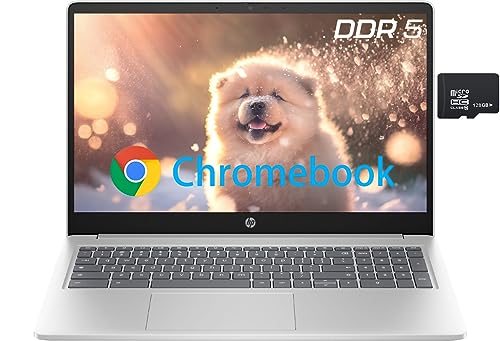 HP Chromebook 15.6インチノートパソコン 大学生用 Intel(インテル) 4コアプロセッサー N200 (Beat i5-8250U)、8GB DDR5 RAM、64GB eMMC+128GB SDカード、Chrome OS、UHDグラフ