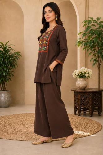 Image of Women's Embroidered Kurta Palazzo Set | Ethnic Co-Ord Set with Printed Design | Casual Traditional Outfit.