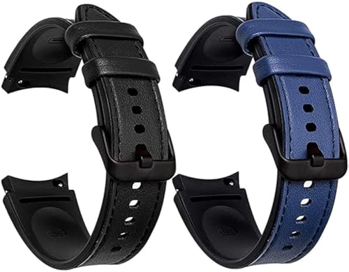 XIHAMA Compatibel voor Samsung Galaxy Watch 5/5 Pro Band- Zachte lederen hybride siliconen polsband voor Galaxy Watch 4 40 mm 44 mm Galaxy Watch 4 Classic 42 mm 46 mm vervangende riem (zwart+donkerblauw)