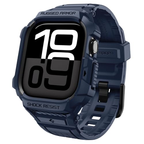 Image of Spigen Rugged Armor Pro 2 for Apple Watch Series 11 42mm Case with Strap Band, Series 10 42mm Protective TPU Cover with Strap - Matte Black