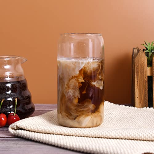 Vikeyhome 4 Pack Drinking Glasses, Can Shaped Glass Cups With Bamboo Lids And Gold Stainless Steel Straws, 16 Oz Beer Glasses, Iced Coffee Glasses, Cute Tumbler For Jam, Juices And Cocktail #TOP5