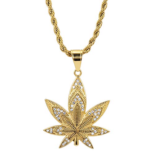 charlinliol 18k Gold Plated Necklace Hemp Fimble Leaf Iced Out Cubic Zirconia Pendant Hip Hop Jewelry Chain For Men And Women