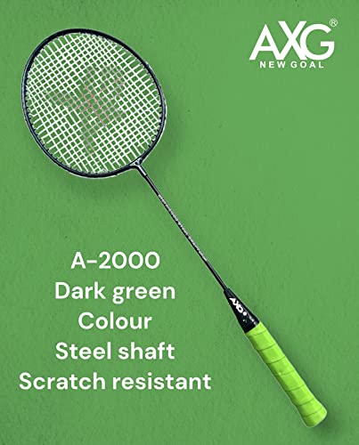 Image of AXG Scratch Resistant A-2000 Badminton Rackets Set of 4 with 3 Feather Shuttles Badminton Kit (Green)