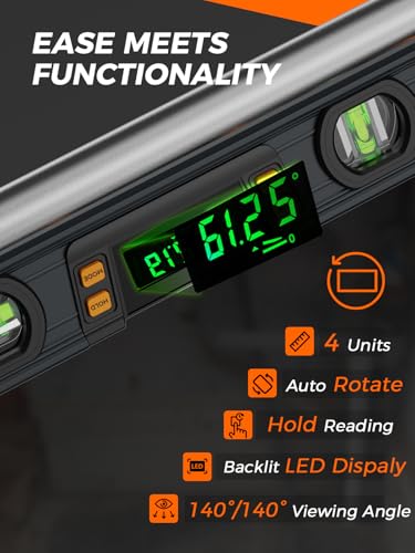 Image of Mecurate 10-Inch Digital Level, Professional Smart Precision Torpedo Level Tool, Bright LCD Display, Audible Alerts, Magnetic Bottom, Dust Water Resistant, with Carrying Case