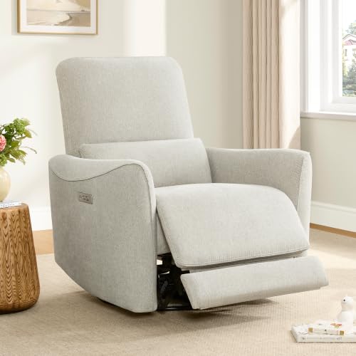Image of CHITA Power Swivel Glider Recliner Chair, Tall-Wide, Dove Grey | FSC Certified Nursery Rocking Chair, Lumbar Support, Reclining Chair for Living Room / Nursery