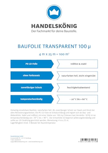 Baufolie Handelskönig transparent 100 µ 4 x 25 m = 100 m²